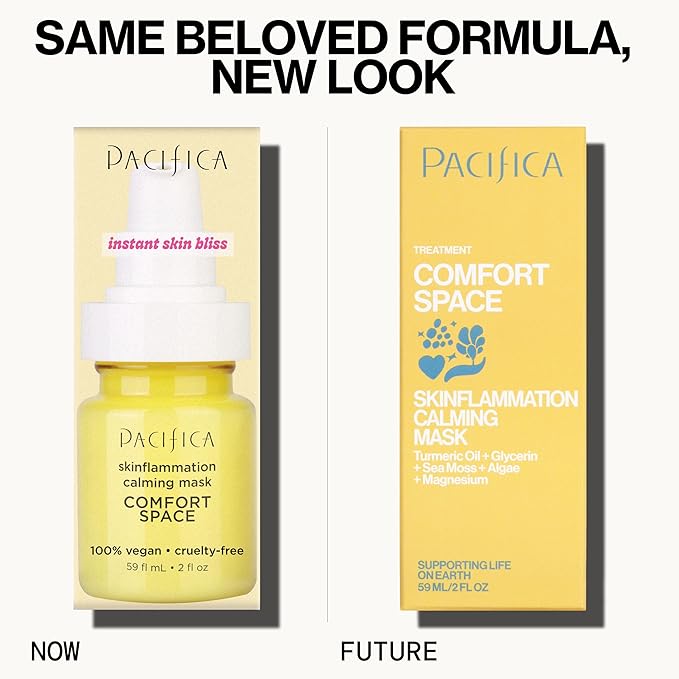 Pacifica Comfort Space Calming Face Mask for Sensitive Skin, Redness Relief Hydrating Facial Mask with Azelaic Acid & Turmeric, Soothes Irritation & Dryness, Vegan Skincare, 2 Fl Oz