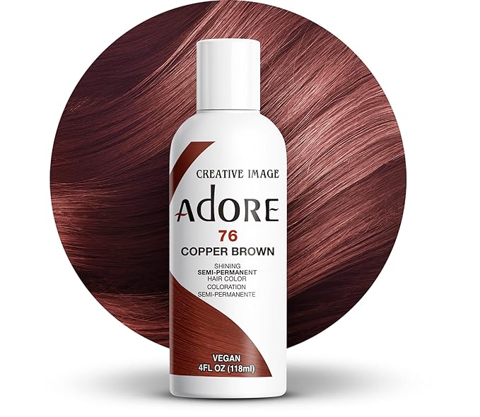 Adore Semi Permanent Hair Color (076 Copper Brown) | Vegan & Cruelty-Free Brown Hair Dye | No Ammonia, No Peroxide, No Alcohol | 4 Fl Oz
