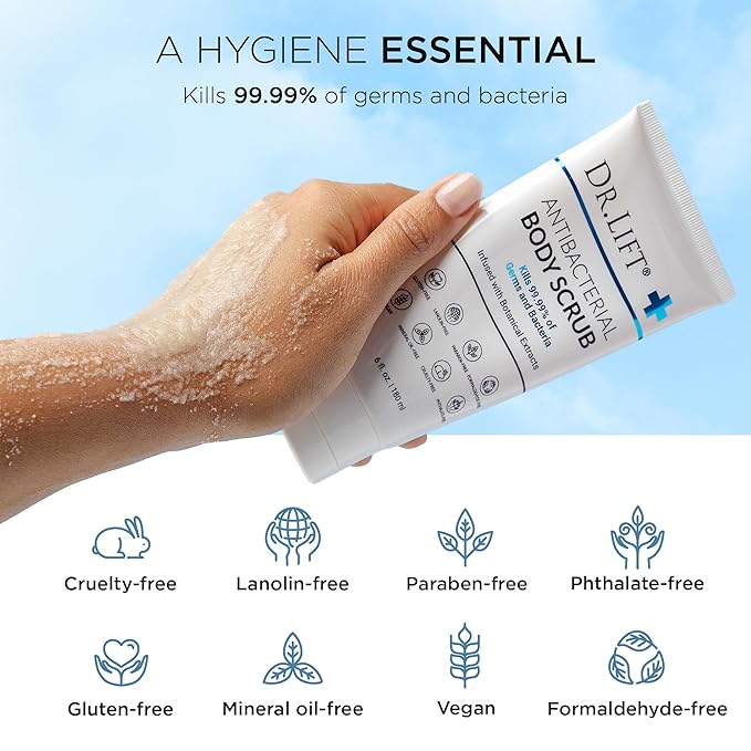 Antibacterial Body Scrub, Botanical Exfoliating Formula With Vitamin E, Vitamin A, Lavender, and Salt Granules to Exfoliate and Nourish Skin, Body Care for Oily and Combination Skin, 6 Fl Oz