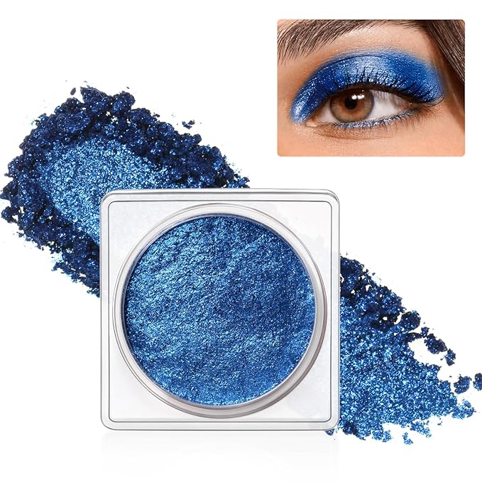 DE'LANCI Metallic Blue Cream Eyeshadow, Sparkling Ultra-Blendable Formula Dark Blue Cream Shimmer Eye Shadow, Moisturizing Professional Single Creme Navy Eyeshadow Makeup for Day & Night, 04#