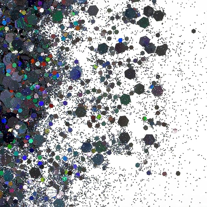 Black Face & Body Glitter - Chunky Glitter - Uses Include: Holidays, Cheerleading, Festival, Rave, Hair, Makeup, Face, Body, Nails, Resin, Arts & Crafts, Resin, Tumblers, Bath Bombs
