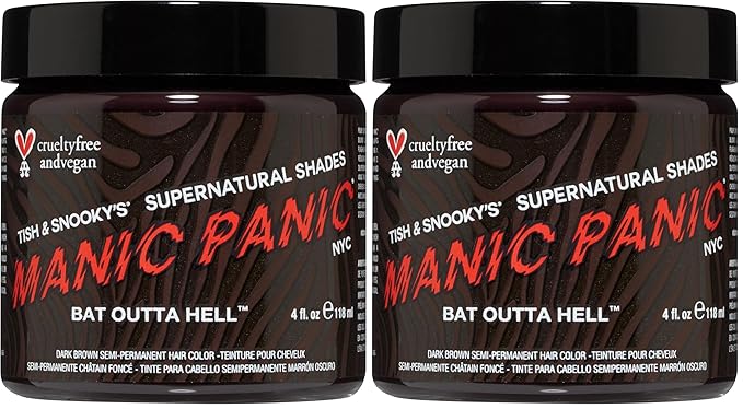 MANIC PANIC Bat Outta Hell Dark Brown Hair Dye - Supernatural - Semi Permanent Dark Espresso Brown Hair Color For Women And Men - Vegan, PPD & Ammonia Free (4oz) (Pack of 2)