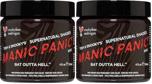 MANIC PANIC Bat Outta Hell Dark Brown Hair Dye - Supernatural - Semi Permanent Dark Espresso Brown Hair Color For Women And Men - Vegan, PPD & Ammonia Free (4oz) (Pack of 2)