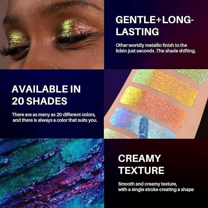 CHARMACY Liquid Duochrome Eyeshadow, Metallic Eye Looks, Long Lasting Glitter Eye Shadow Sets Metallic Pigments, Quick Drying, Sparkling Shiny Eye Makeup for Beginners, 1.6g (#04)