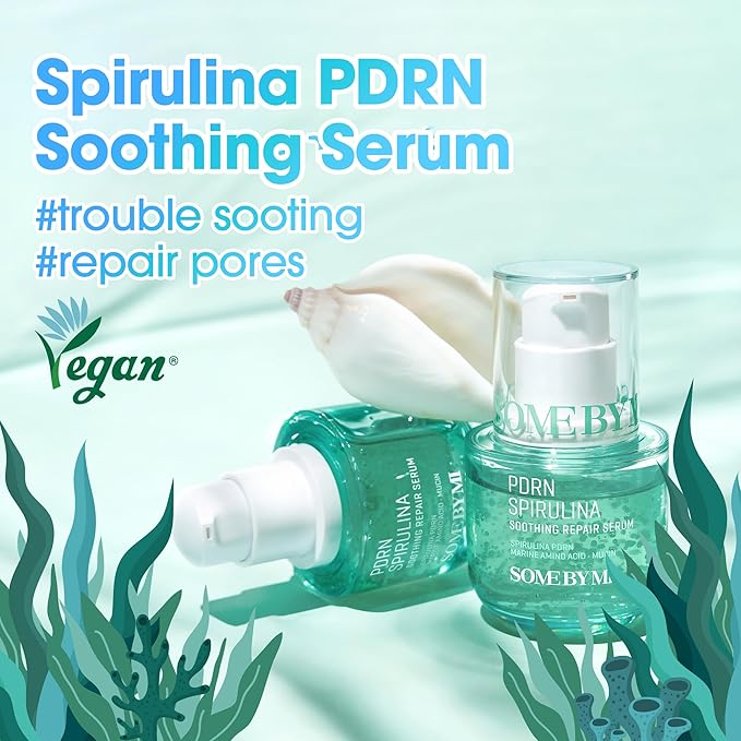 SOME BY MI PDRN Spirulina Soothing Repair Serum – 1.69oz, 50ml – Korean Vegan PDRN Serum for Face – Calms Redness, Firms & Hydrates Skin with Spirulina, Peptides & Marine Mucin – Korean Skin Care