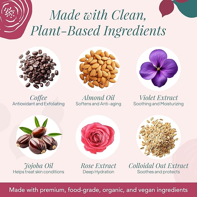 Saavy Naturals Body Scrub - Scented Sugar Rose Extract, Natural Body Scrub & Vegan Exfoliating with Vitamin E, Gentle for Sensitive Skin – Made in USA – Bulgarian Rose (1 Pack) - 12 oz
