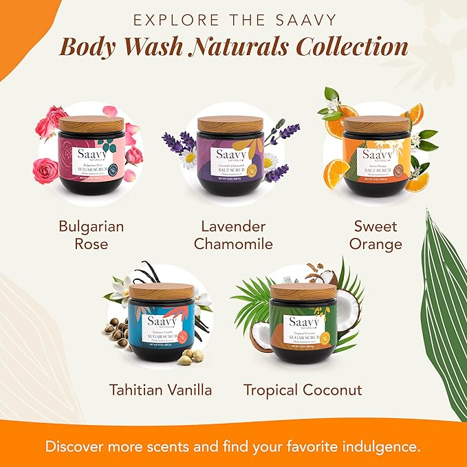 Saavy Naturals Body Scrub - Scented Salt Orange Extract, Natural Body Scrub & Vegan Exfoliating with Vitamin E, Gentle for Sensitive Skin – Made in USA – Sweet Orange (1 Pack) - 12 oz