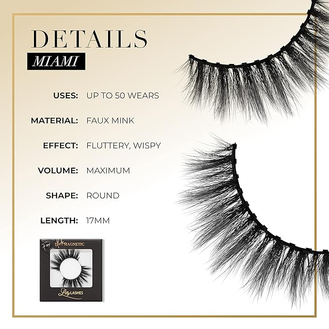 Lilly Lashes Click Magnetic Eyelashes - Miami Magnetic Faux Mink Lashes for a Natural Look - False, Wispy Magnet Eyelashes - Vegan Makeup Lash Extension - Magnetic Eyelashes Without Eyeliner