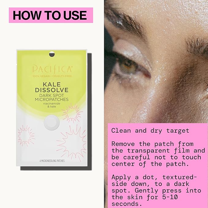 Pacifica Dark Spot Dissolving Micropatches – Microneedling Dots w/ Niacinamide 12-PACK Tranexamic Acid & Kale to Fade Post-Acne Marks and Age Spots, Brightening Patch Treatment, Clean Vegan Skincare