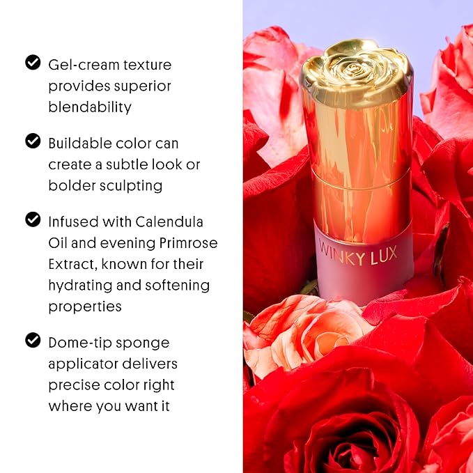 Winky Lux Cheeky Rose Liquid Blush - Gel Cream Makeup with Buildable Color and Lightweight Velvet Finish, Long-Lasting Deep Coral Shade, Darling
