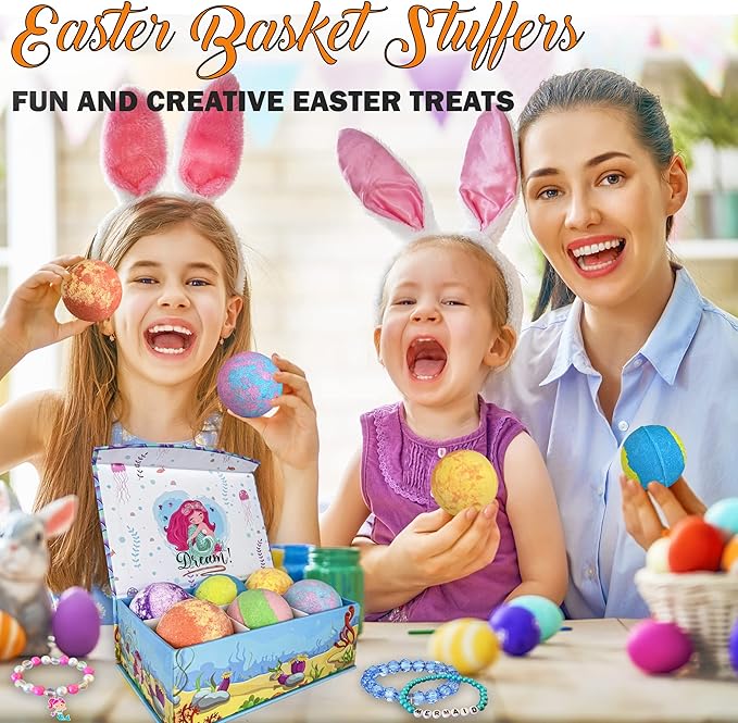 Bath Bombs for Kids w/Surprise Inside, Mermaid Bath Bombs for Girls with Jewelry & Jewelry Box for Kids Organic, Skin Moisturizing, Natural Bubble Birthday Gift Easter Basket Essentials for Boy Girls