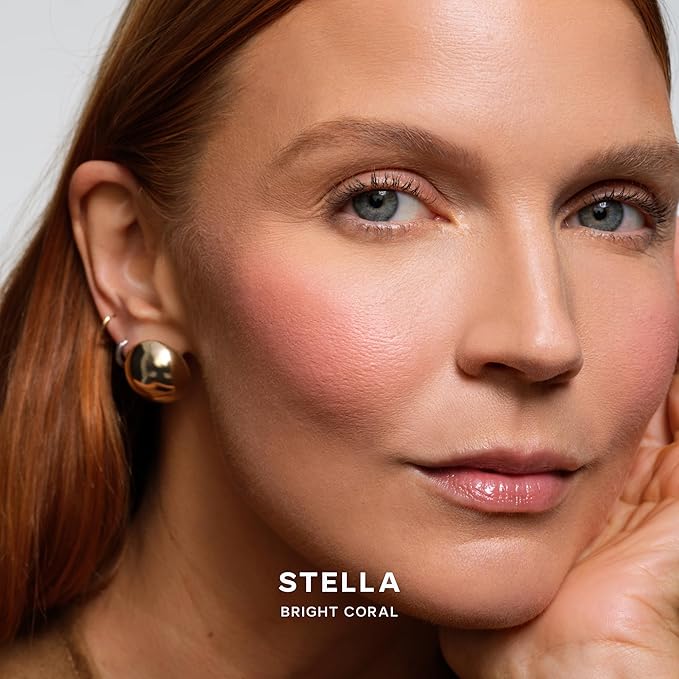 Saie SuperSuede Baked Blush - Talc-Free Powder Blush for Cheeks Infused with Hyaluronic Acid, Glycerin + Squalane - Hydrating Face Makeup for a Natural, Diffused Flush of Color - Stella (0.1 Ounce)
