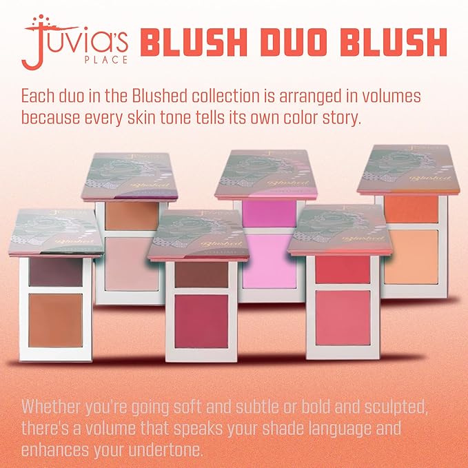 Juvia's Place Blushed Duo Blush Volume6 - Radiant Shimmer Makeup Two Tone Pigmented Buildable Pressed Mineral Powder - Rosy Natural Cheeks Face Glow Highlight Matte Fresh Finish for All Skin Color