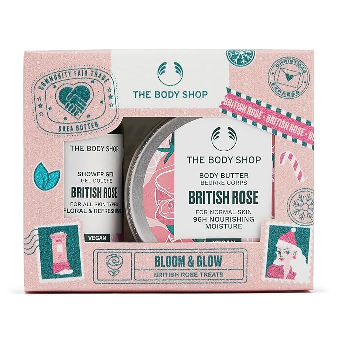 The Body Shop Bloom & Glow British Rose Treats Gift Set – Vegan Formula with Rose – Hydrating & Rejuvenating Skincare for All Skin Types – 2 Items