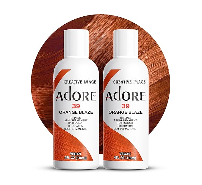 Adore Semi Permanent Hair Color (039 Orange Blaze) (2 Pack) | Vegan & Cruelty-Free Orange Hair Dye | No Ammonia, No Peroxide, No Alcohol | 4 Fl Oz