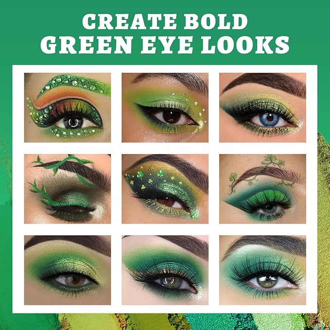 UCANBE Green Eyeshadow Makeup Palette, 15 Colors Bright Dark Green Shimmer Matte Metallic Glitter Eye Shadow, Forest Emerald Lime Pallet Kit for Cosplay Parties Christmas Halloween SFX