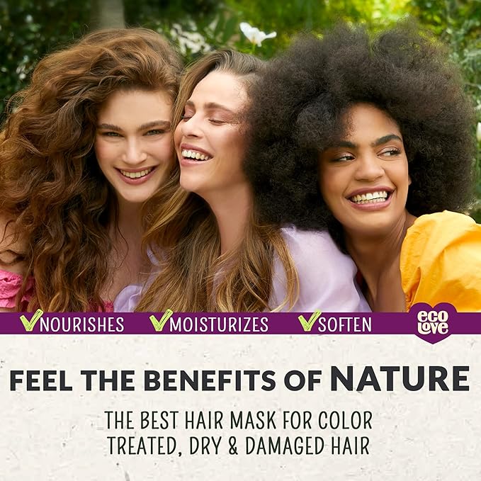 ecoLove Hair Mask for Dry Damaged Hair, Natural Hair Mask Deep Conditioning, 11.8 oz - Vegan and Cruelty-Free, With Lavender Extract, Organic Ingredients, SLS and Parabens Free