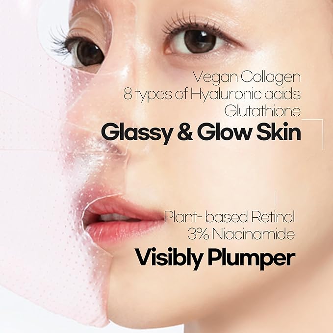 Glassy Hydrogel Face Mask for Glow and Dewy Skin, Deep Hydration, Vegan Collagen, Dewy Glow & Makeup Prep, Pore Tightening, Firming, Moisturizing, Overnight Korean Skin Care x 1ea