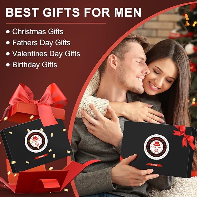 XIKEZAN Dad Birthday Gifts, Beard Care Kit with Bay Rum Beard Oils,Balm,Wash, Conditioner,Brush,Comb,Scissors,Valentines Fathers Mens Christmas Stocking Stuffers Gifts for Men Him Husband Boyfriend