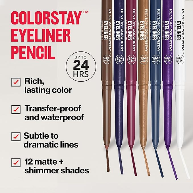 REVLON ColorStay Pencil Waterproof Eyeliner,Smudge-Proof,Eye Makeup with Built-In Sharpener,203 Brown,0.01 oz,(Pack of 2)