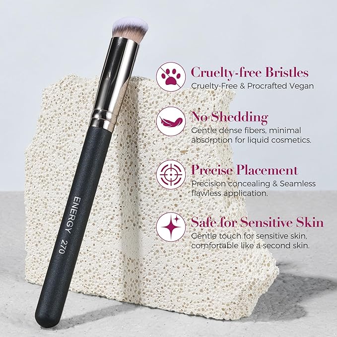 ENERGY Concealer Brush Under Eye Mini Angled Kabuki Nose Contour Brush for Concealing Blending Setting Buffing with Powder Liquid Cream Cosmetics Small Makeup Foundation brush