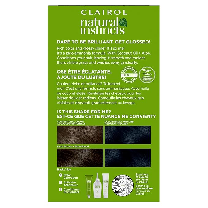Clairol Natural Instincts Demi-Permanent Hair Dye, 2BB Blue Black Hair Color, Pack of 2
