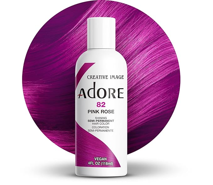 Adore Semi Permanent Hair Color (082 Pink Rose) | Vegan & Cruelty-Free Pink Hair Dye | No Ammonia, No Peroxide, No Alcohol | 4 Fl Oz