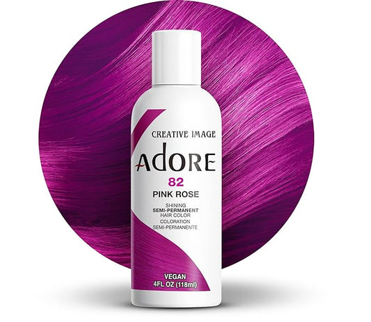 Adore Semi Permanent Hair Color (082 Pink Rose) | Vegan & Cruelty-Free Pink Hair Dye | No Ammonia, No Peroxide, No Alcohol | 4 Fl Oz