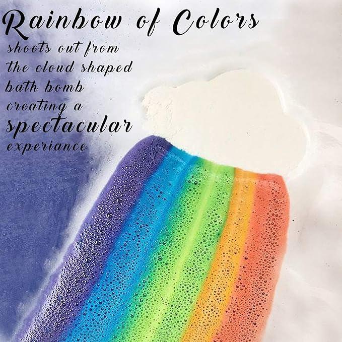 Bath Bombs for Kids- Organic Magic Rainbow Bubble Bath Bombs w/Moisturizing Shea Butter and Natural Oils, 4 Large Unicorn Cloud BathBombs, Birthday Gift for Her, Easter Basket Essentials for Kids