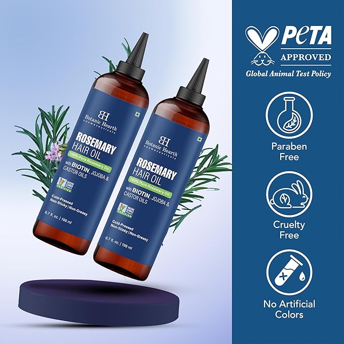 Botanic Hearth Hair Oil for Hair Growth | Rosemary Oil for Hair Growth with Biotin, Castor & Jojoba | Hair Relaxers & Dry Scalp Treatment | Color Safe | All Hair Types | 6.7 Fl Oz (2 Pack)