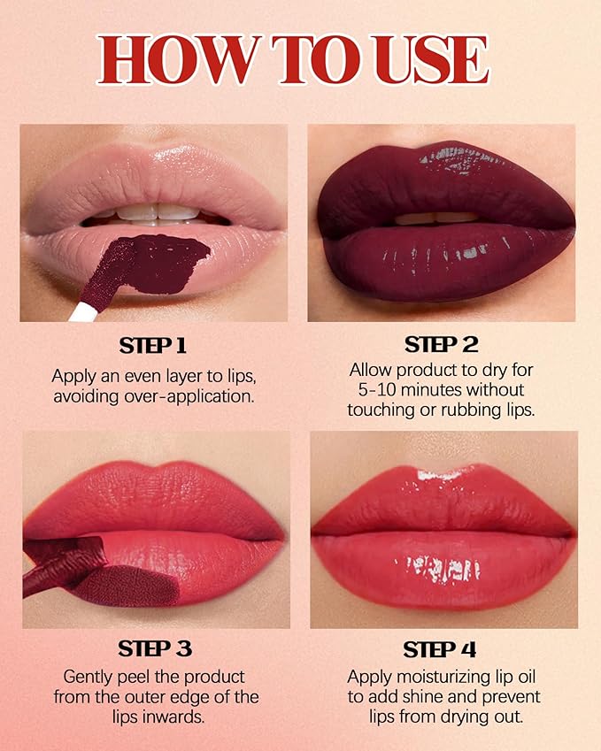 2 In 1 Peel Off Lip Stain Oil Set, Dual Ended Waterproof Long Wear Tattoo Lipliner with Clear Lip Gloss, Transfer-Proof and Non Sticky Peel Off Lips Tint Stain, Matte & Mirror Finish Lipstick-05