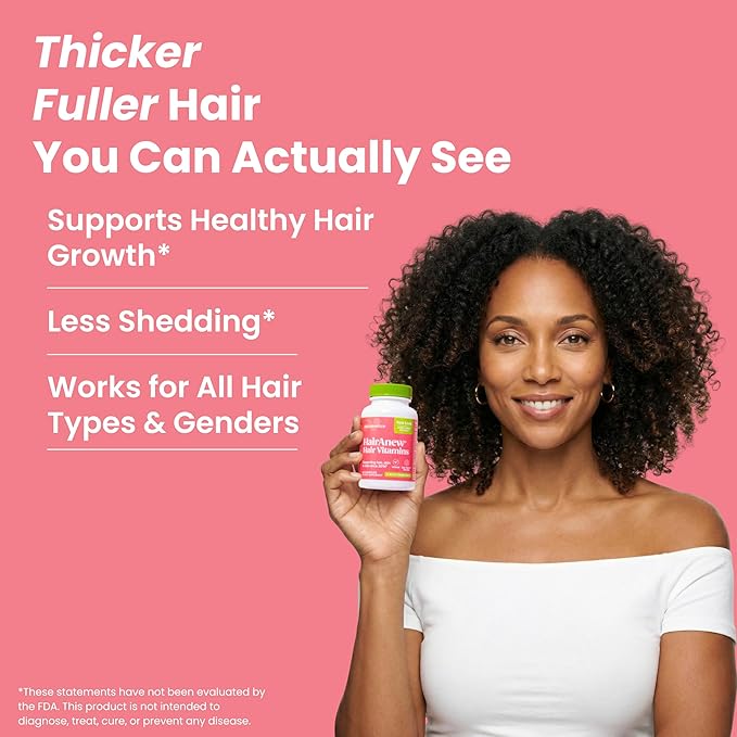HairAnew Hair Growth Vitamins for Thicker Stronger Hair | Works for Women & Men All Hair Types | 11 Hair Vitamins & Ingredients | 5000mcg Biotin | Vegan | Independently Tested | 60 Capsules (6)