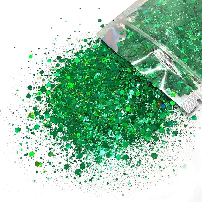 Green Face & Body Glitter - Chunky Glitter - Uses Include: Holidays, Cheerleading, Festival, Rave, Hair, Makeup, Face, Body, Nails, Resin, Arts & Crafts, Resin, Tumblers, Bath Bombs