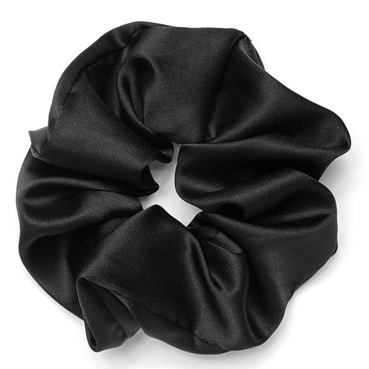 Rizos Curls Vegan Silk Large Scrunchie - Gente Hold For No Crease and Breakage Protection, Damage & Frizz Free Hair Tie, Black