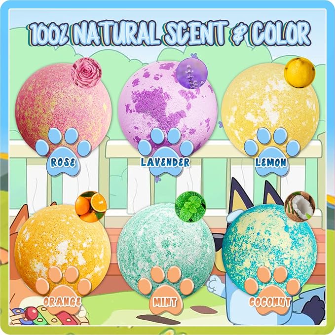 Bath Bombs for Kids: XXL Bath Bombs with Surprise Inside, Organic Bath Bombs Rich in Natural Essential Oils, Kids Bath Gift Set for Dry Skin Moisturize, Easter Basket Stuffers for Kids (6 Pcs)