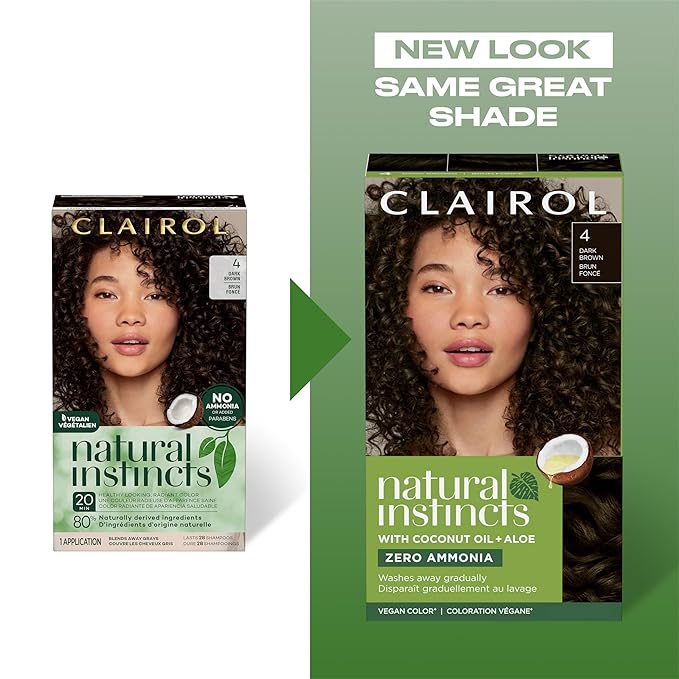 Clairol Natural Instincts Demi-Permanent Hair Dye, 3 Brown Black Hair Color, Pack of 1