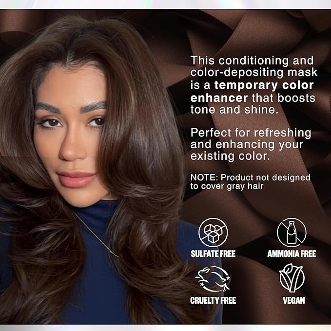 IGK Brown Bella Color Depositing + Conditioning Hair Mask | Chocolate Brown - Brunette Espresso Tones | Hydrating Semi-Permanent Gloss Toner Treatment