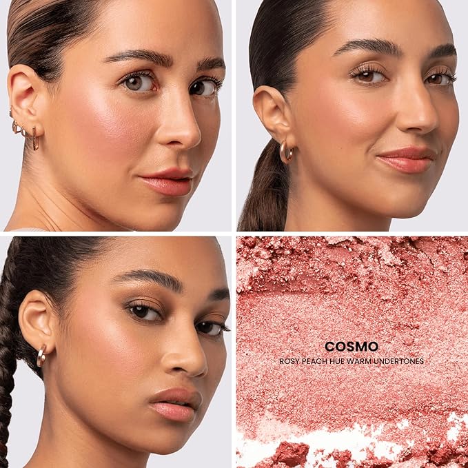 Phase Zero Makeup Powder Blusher | "Cosmo" - 6.5g / 0.23 oz. | Full Coverage, Natural Blush | Soft, Buildable Pink, Coral, Peach & Golden Hues | Matte & Shimmering Shades Gives Cheeks a Radiant Glow
