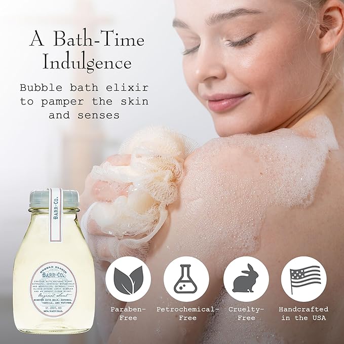 Barr-Co. Original Scent Bubble Bath Elixir, Vanilla Coconut Bath Soap with Oatmeal and Vetiver, Relaxing Bath Products for Women & Men, Natural Bath Soak, 16 fl oz