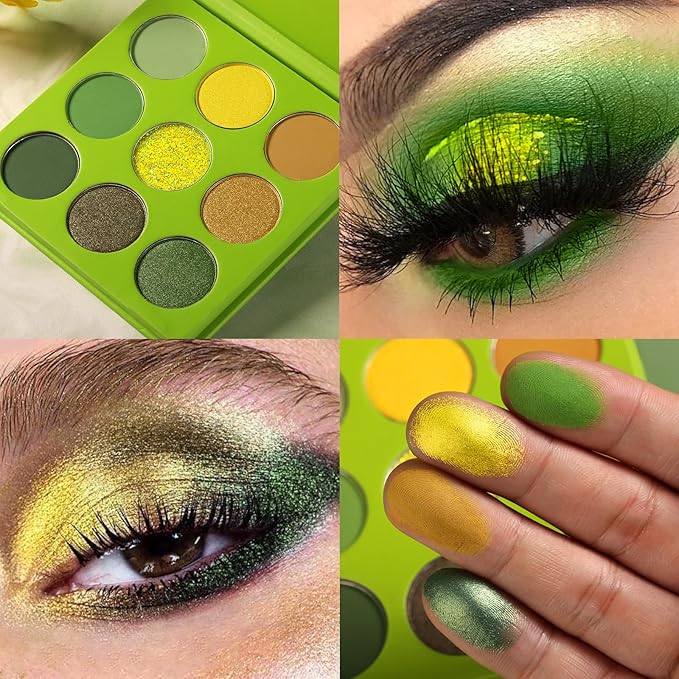 Green Brown Eyeshadow Palette, High Pigmented Matte Shimmer Forest Green Earth Neutral Eyeshadow for Natural Look, Bright Long Lasting Yellow Glitter Warm Eye Shadow Pallet for Older Women, Blendable