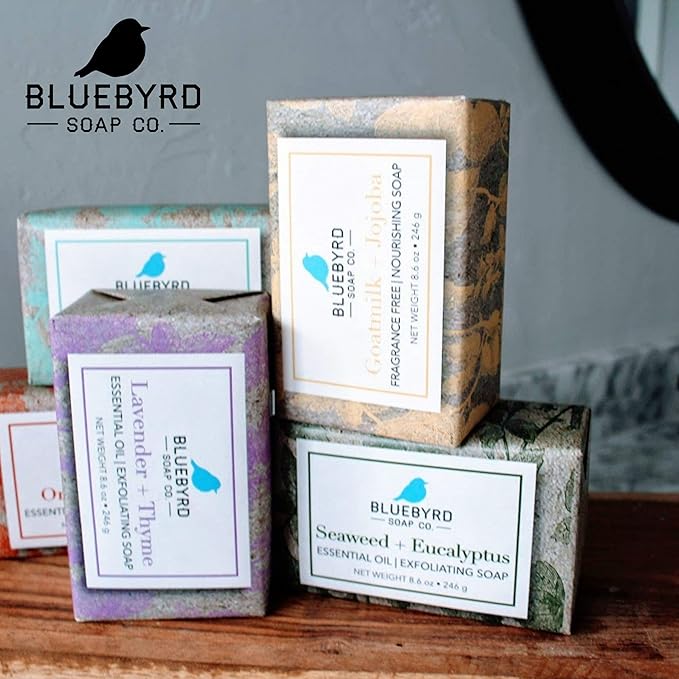 BLUEBYRD Orange & Clove Large Exfoliating Soap Bars, 100% Vegan Cold Press, Premium Scented Essential Oils, Natural Cleansing Body Scrub for Men or Women w/ Oatmeal, Olive, & Shea Butter, 8.6oz