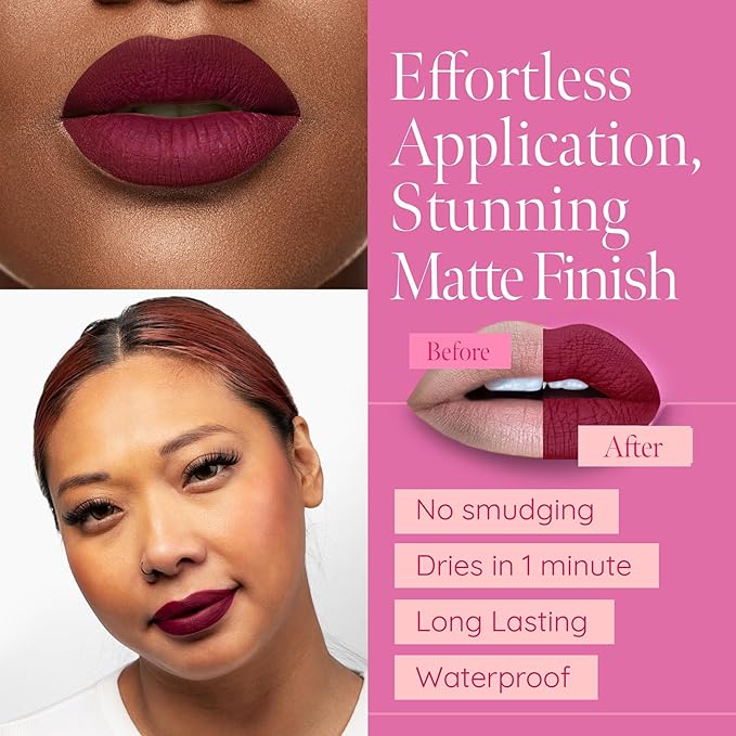 Aromi Maroon Burgundy Liquid Lipstick | Bordeaux Wine Lip Color with Blue Undertones, Vegan, Cruelty-free, Waterproof, Long-lasting (Red Dahlia) | Waterproof, Vegan, Cruelty-free, Highly Pigmented, Gluten Free