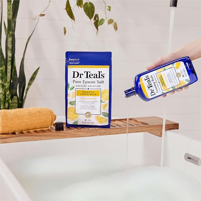 Dr Teal's Foaming Bath with Pure Epsom Salt, Prebiotic Lemon Balm & Essential Oils, 34 fl oz (Pack of 4)