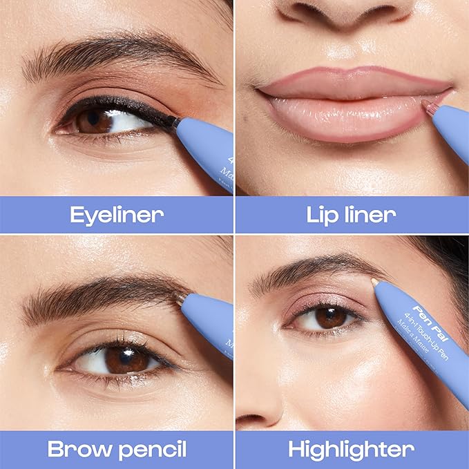 Alleyoop Pen Pal 4-in-1 Makeup Pen – Comes with Eyeliner, Lip Liner, Highlighter Makeup & Eyebrow Pencils for Women – Portable, Touch-Up On the Go – Cruelty-Free, Vegan (Making Mauve (Light - Medium)