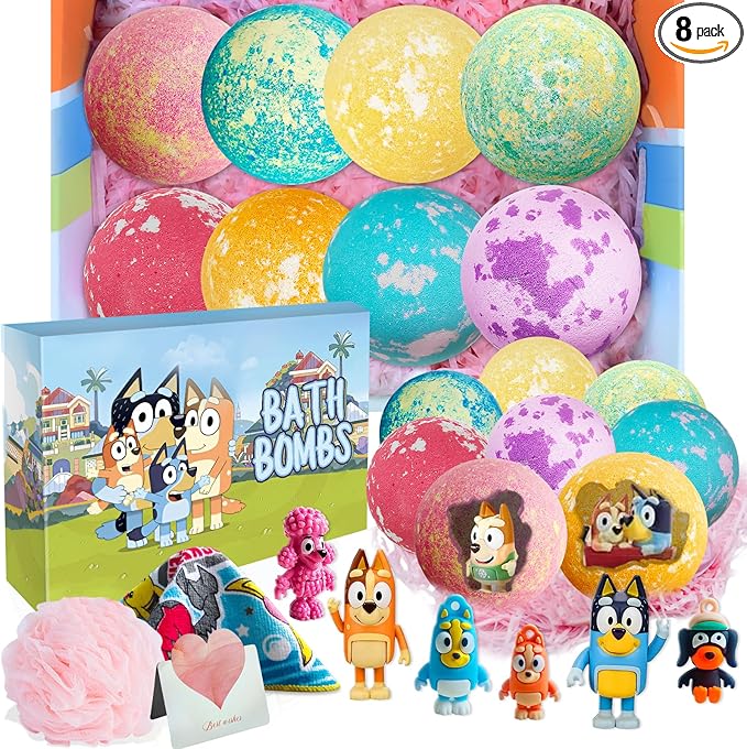 Bath Bombs Blue Heeler Puppy Bath Bombs with Surprise Inside, Bath Rich in Natural Essential Oils, BathBombs Gift Set for Dry Skin Moisturize, Gifts for Toddlers (8 Pcs)