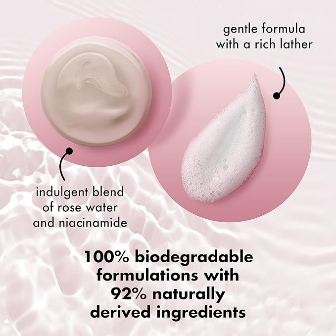 Love Beauty and Planet Plant-Based Body Wash Nourish and Illuminate Skin Rose Water and Niacinamide Made with Plant-Based Cleansers and Skin Care Ingredients, 100% Biodegradable 20 fl oz