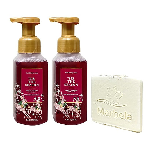Bath & Body Works 'Tis The Season 2 Pack Gentle Foaming Hand Soap Bundle with a Natural Oats Sample Soap