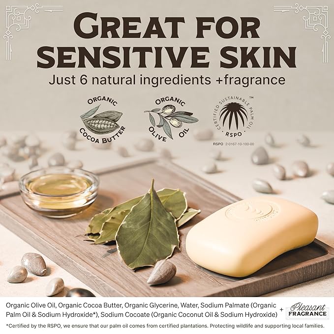 Body Wash Castile Soap Bar for Sensitive Skin – Long Lasting Natural Bar Soap for Men and Women with Olive Oil and Cocoa Butter - Vegan Bay Rum Scented by Carolina Castile, 5 oz Each