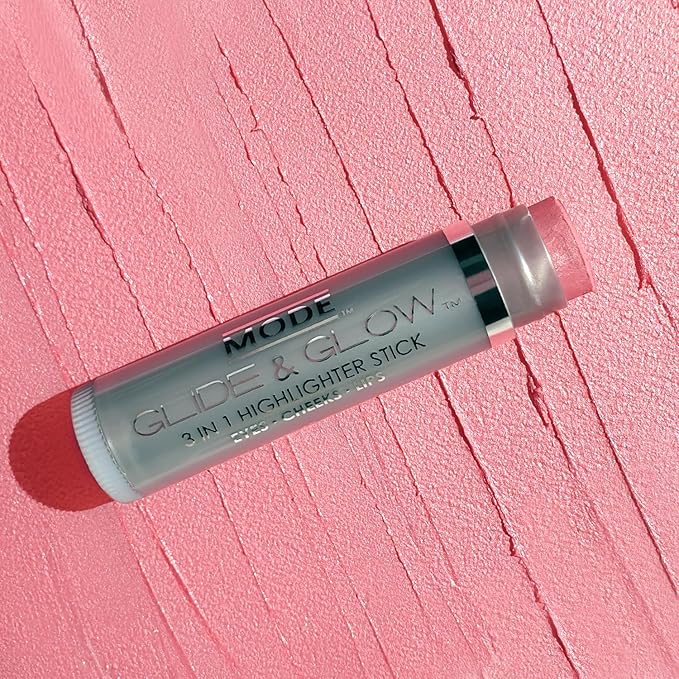MODE Glide & Glow 3 in 1 Highlighter, Creamy Color Makeup Blush Stick, RARE BEAUTY Pearly Ballerina Pink, Long Wear Glowing Radiance Eyes, Cheeks, Lips, Nourishing Natural Skincare, Vegan