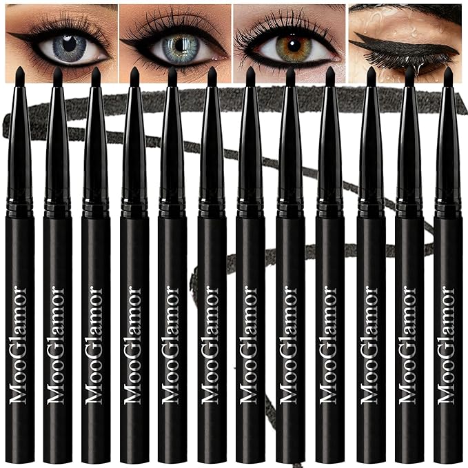 New 12 Pcs Black Eyeliner Pencil Gel Eyeliner Pen with Retractable and Waterproof Eye Liner for Bold and Defined Eye Liner（Black）
